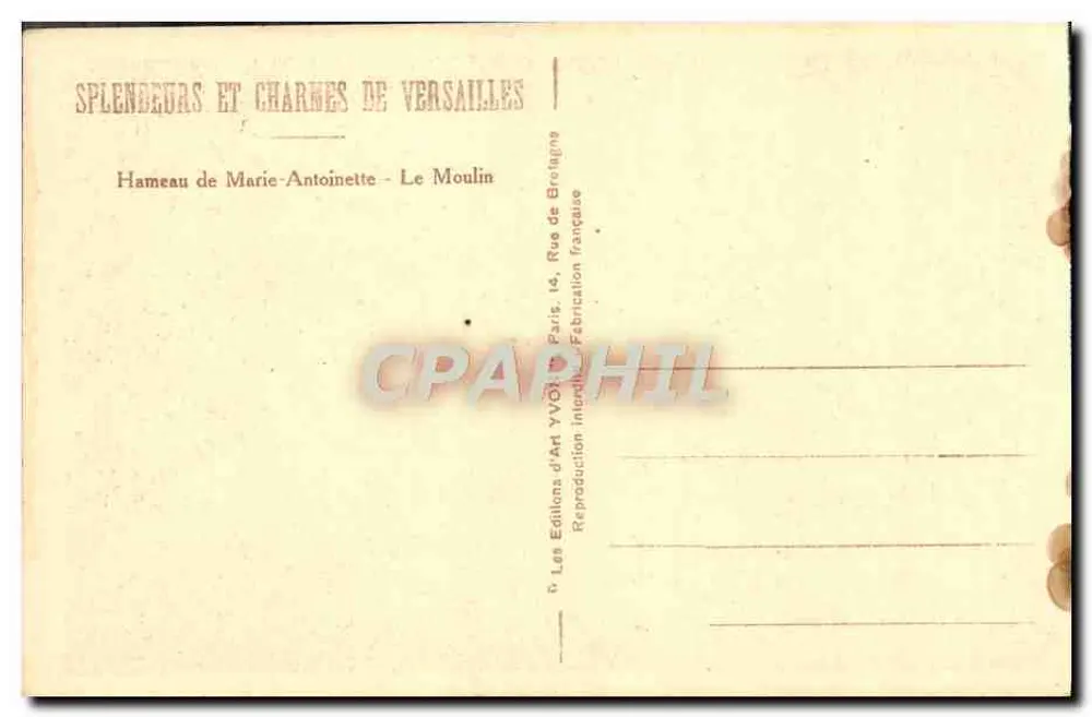 Hof von Marie-Antoinette — Das Mühle — Les Éditions d'Art Yvon, Paris - Rückseite