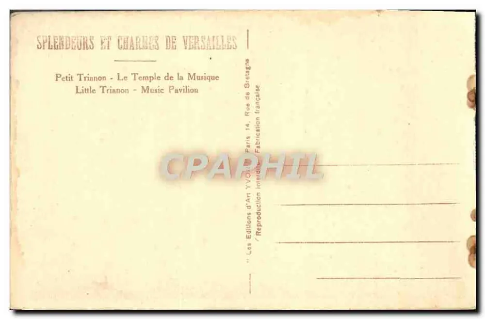 Petit Trianon — Der Tempel der Musik — Éditions d'Art YVON, Paris - Rückseite