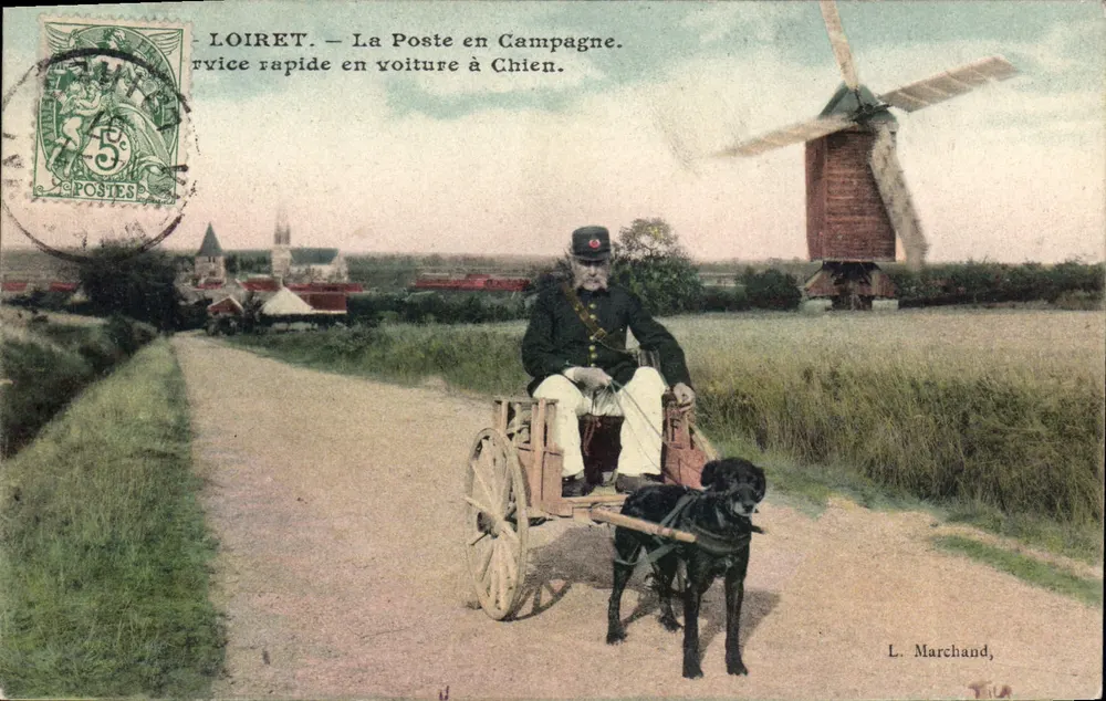 Loiret — The Post Office in the Countryside — Fast Service by Dog Cart. L. Marchand,