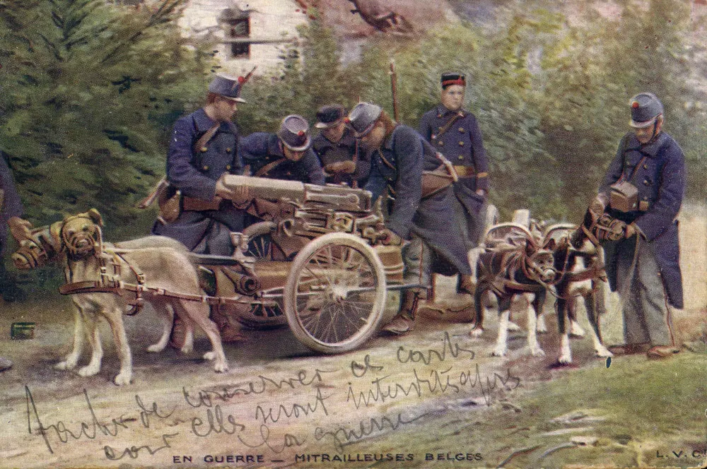 Im Krieg — belgische Maschinengewehre — L.V.C. - Vorderseite