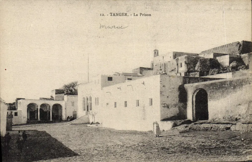 Tanger — więzienie — widok więzienia z łukami i wejściem — wydawca Albert, Algier - Awers