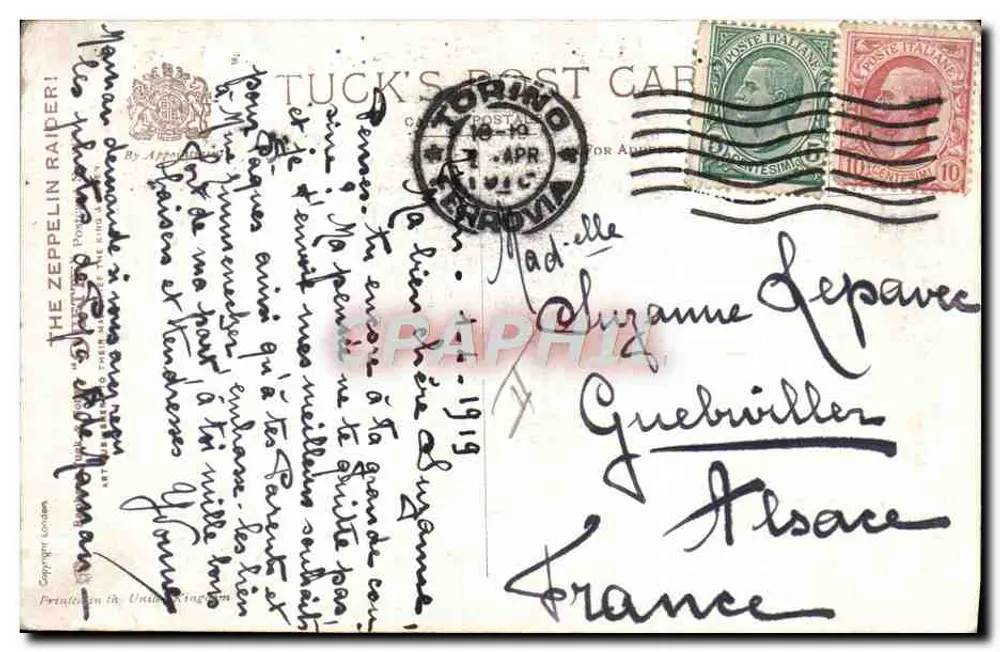 Der Luftangriff — Zeppelin — Tuck's Post Card, Verlag Tuck & Co. (UK) - Rückseite