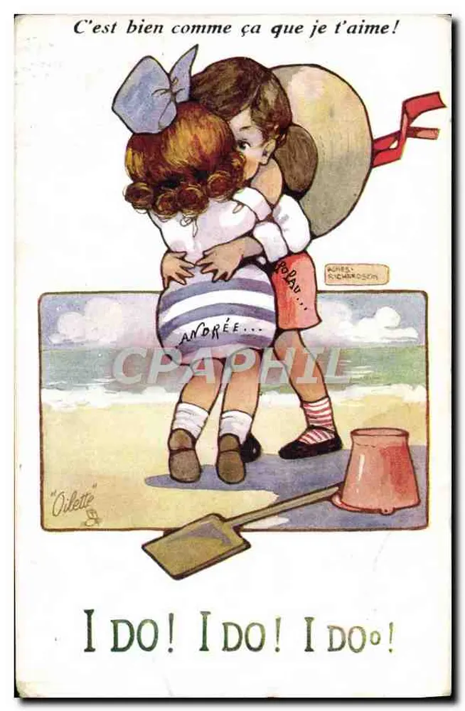Dois crianças se beijando na praia — "É assim que te amo!" — Oïlette, n° 103 - Frente