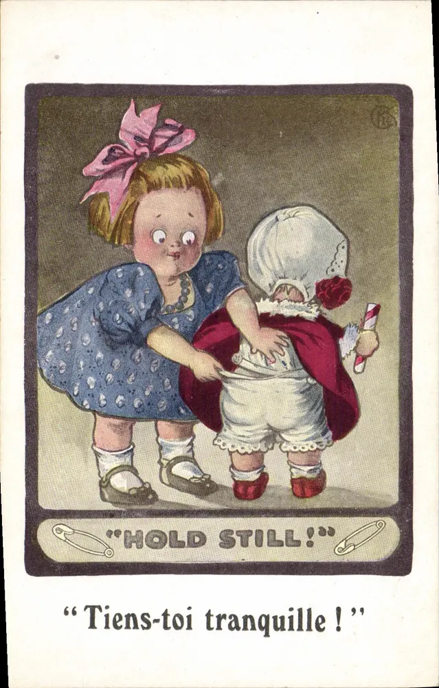 Kind mit einem Baby — bilingualer Illustration — Verlag R. K. (R. K. & Co.) - Vorderseite