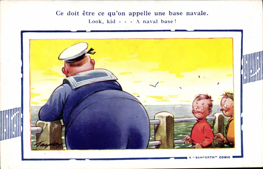 Base naval — cena humorística — Bamforth Comic - Frente