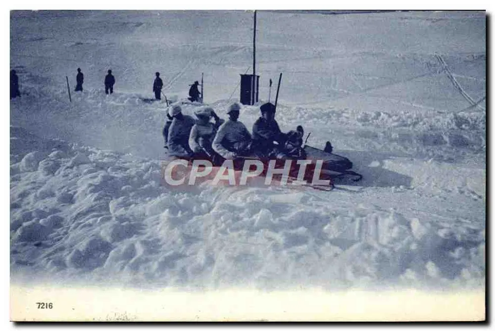 Esquí y motonieve sobre nieve — St. Moritz — editor Wehrli A.-G., Kilchberg, Zúrich, n° 7216 - Anverso