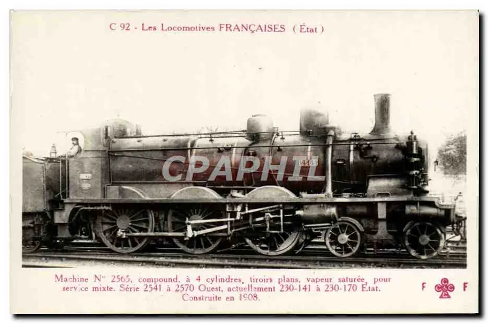 Locomotiva francesa N° 2565 — Série 2541 a 2570 Oeste — Editor F. Fleury, Paris - Frente
