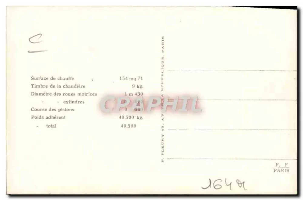 Locomotiva francesa n° 030-577 — Série 030-531 a 030-860 — Editor F. F. Paris - Verso
