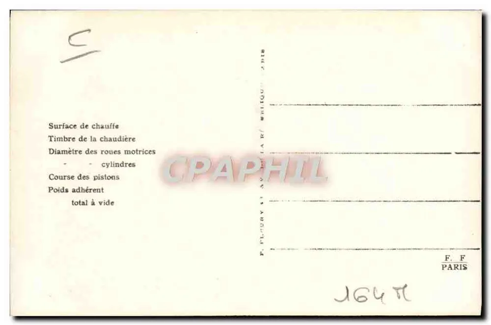 Locomotiva francesa n° 030-104 — Série 030-101 a 030-119 — Editor F.F. - Verso