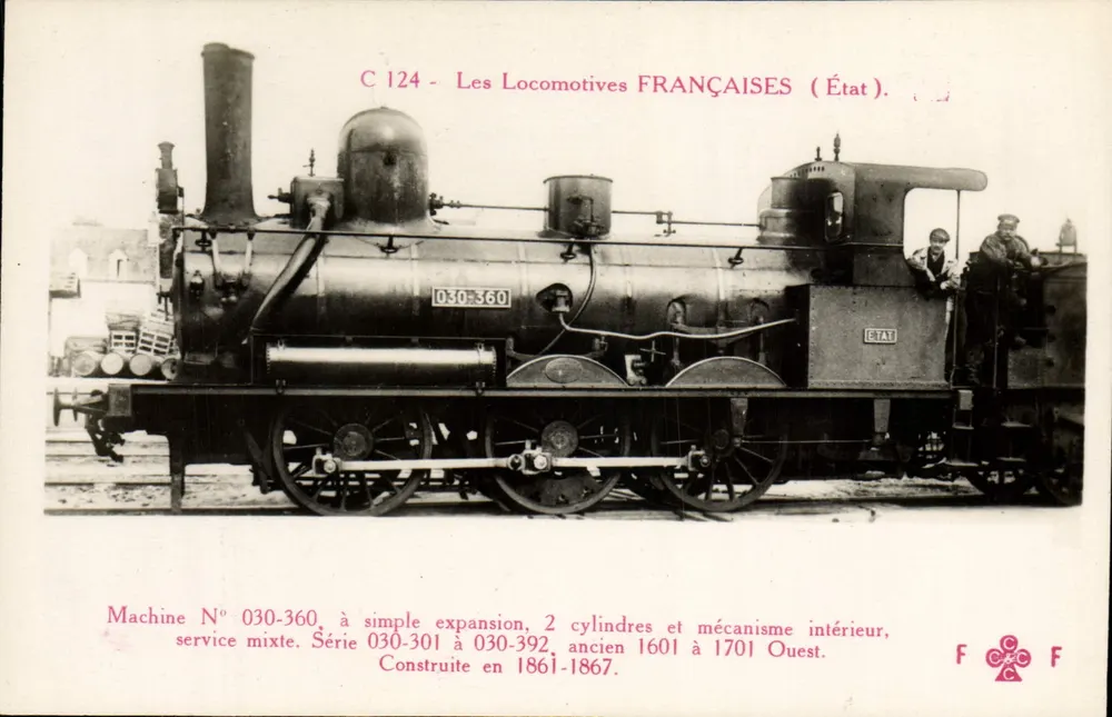 Locomotiva francesa n° 030-360 — Série 030-392, construída 1861-1867 — Editor F. F. Paris - Frente