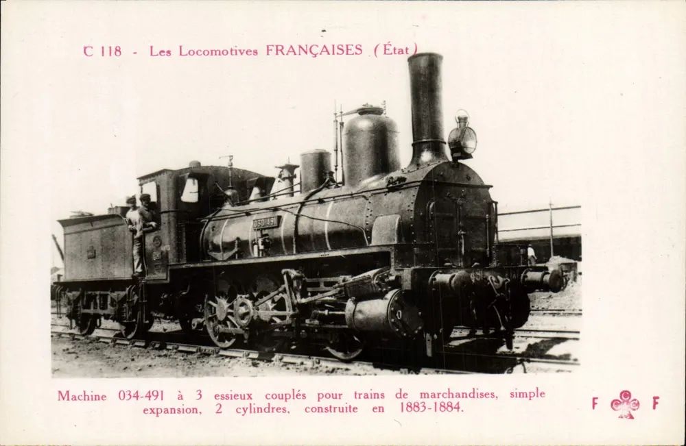 Máquina 034-491 — locomotiva francesa com 3 eixos — F. F. Paris - Frente
