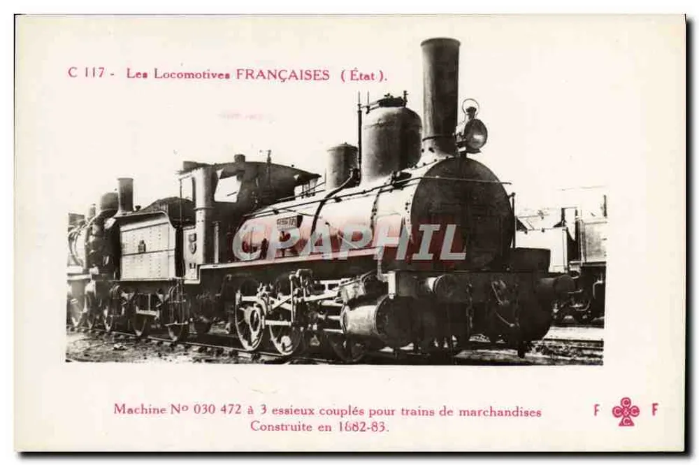 Locomotiva francesa n° 030 472 — 3 eixos acoplados para trens de carga — Editor Pleury & Cie, Paris. - Frente