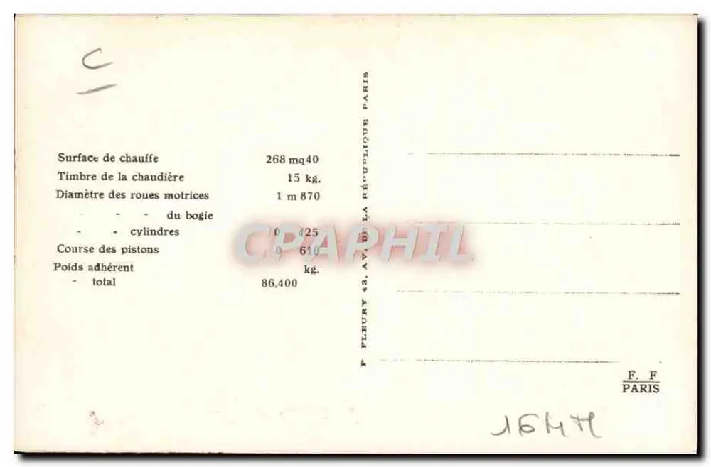 Locomotiva francesa tipo Pacific — série 231-991 — editor F. F. Paris - Verso