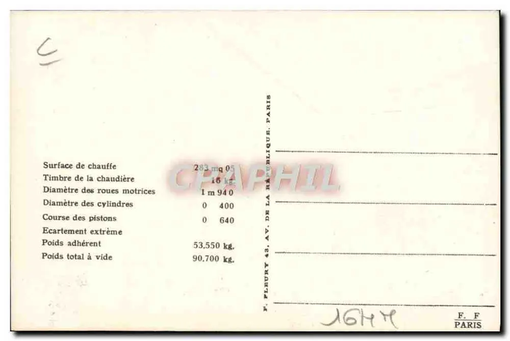 Locomotiva francesa n° 6002 — Série 6001-6002 — Editor F. F. - Verso