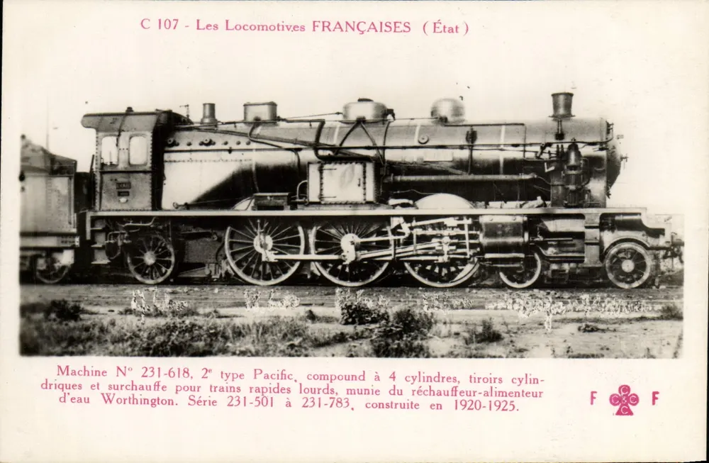 Locomotiva francesa — Máquina N° 231-618, tipo Pacific — F. F. Paris - Frente