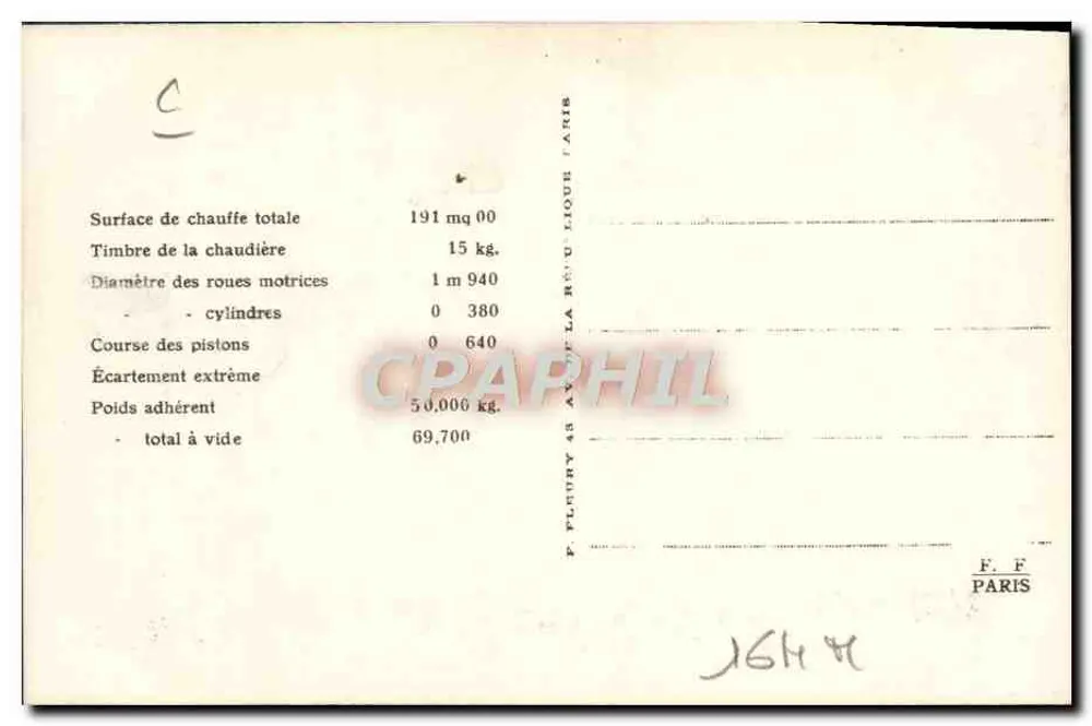Locomotiva francesa — Série 230-619 a 230-620 (antigo 2819-2820 Oeste) — F. F. Paris - Verso