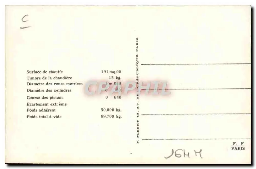 Locomotiva 230-649 — Série 230-621 a 230-705 — Editora F. Fleury & Cie, Paris - Verso