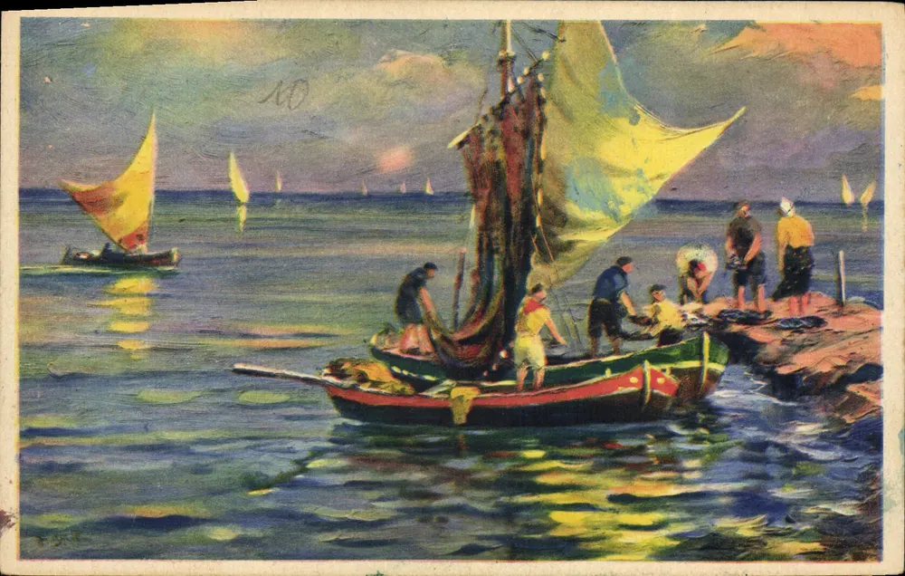 Pescadores a vela — cena marítima — Cecani, n°1051 - Frente