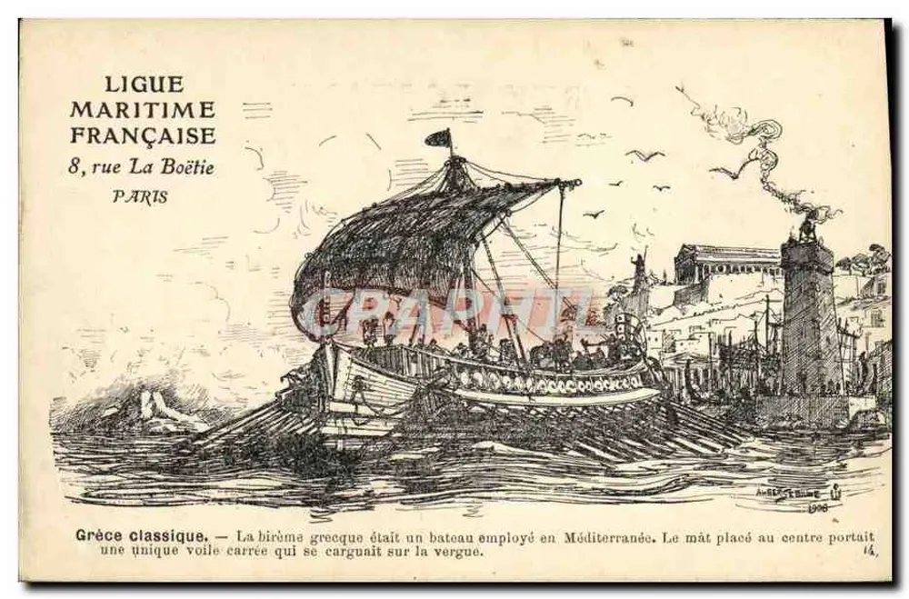 Grécia clássica — Bireme grega — Ligue Maritime Française, 8, rue La Boétie, Paris - Frente
