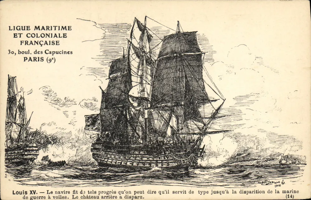 Louis XV — Navio de guerra a vela — Ligue Maritime et Coloniale Française, 30, boulevard des Capucines, Paris (9e) - Frente