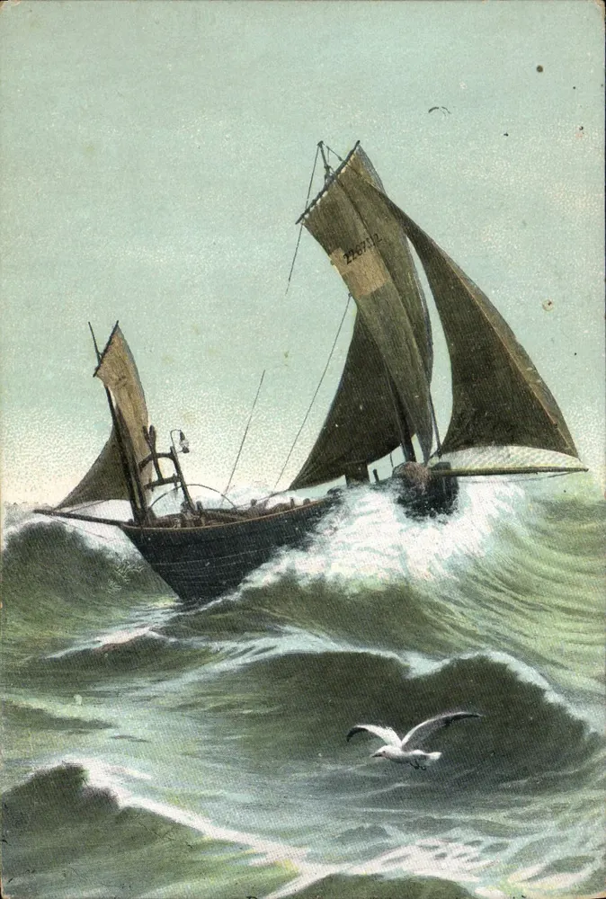 Dois barcos a vela no mar — ilustração — editor não visível - Frente