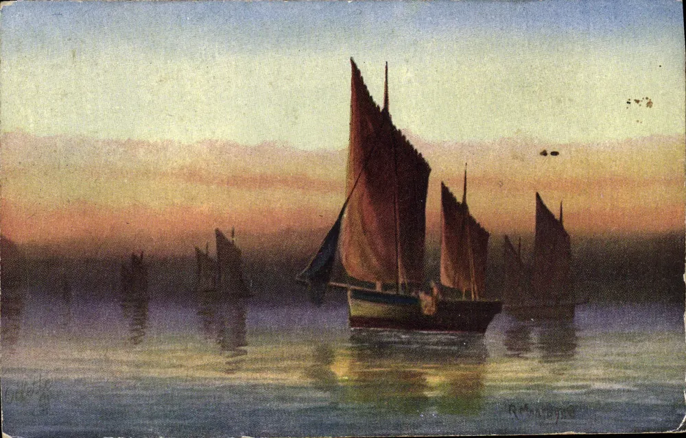 Statki żaglowe — wschód słońca — Tuck's Post Card n° 8690 - Awers