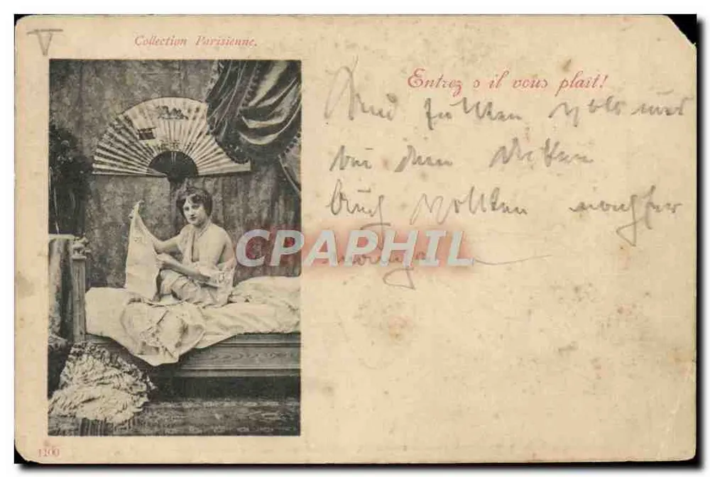 Jeune femme assise — scène intérieure avec ventilateur — Collection Parisienne, n° 1200 - Vorderseite