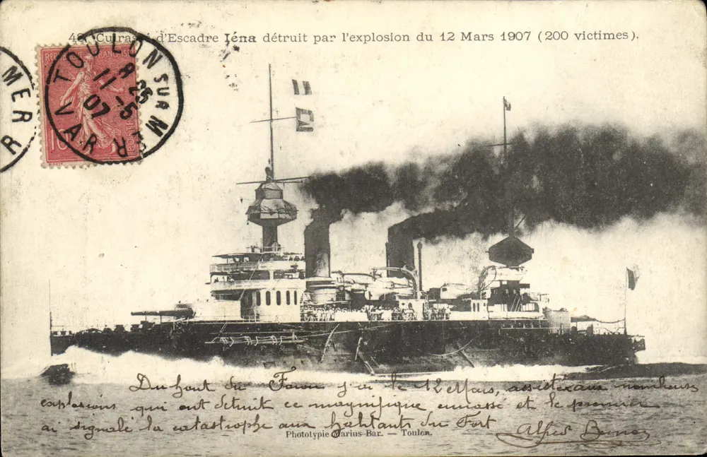 Schlachtschiff Jéna zerstört durch Explosion am 12. März 1907 (200 Opfer) — Phototypie Marius-Bar — Toulouse - Vorderseite