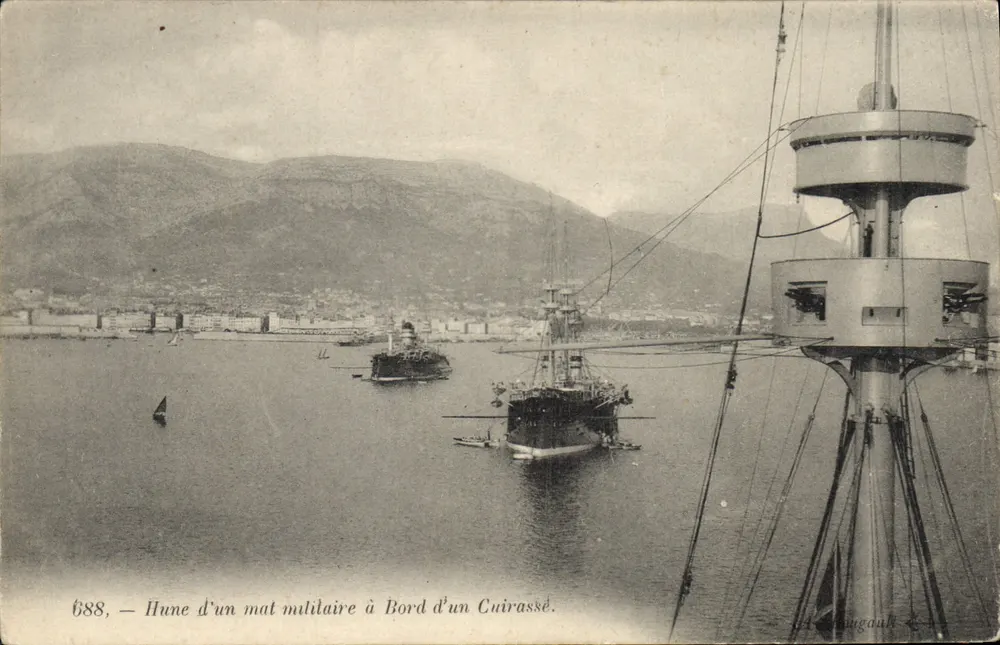 Ausblick von der Spitze eines militärischen Masts an Bord eines Schlachtschiffs — 688 — Verlag: A. Dugault - Vorderseite