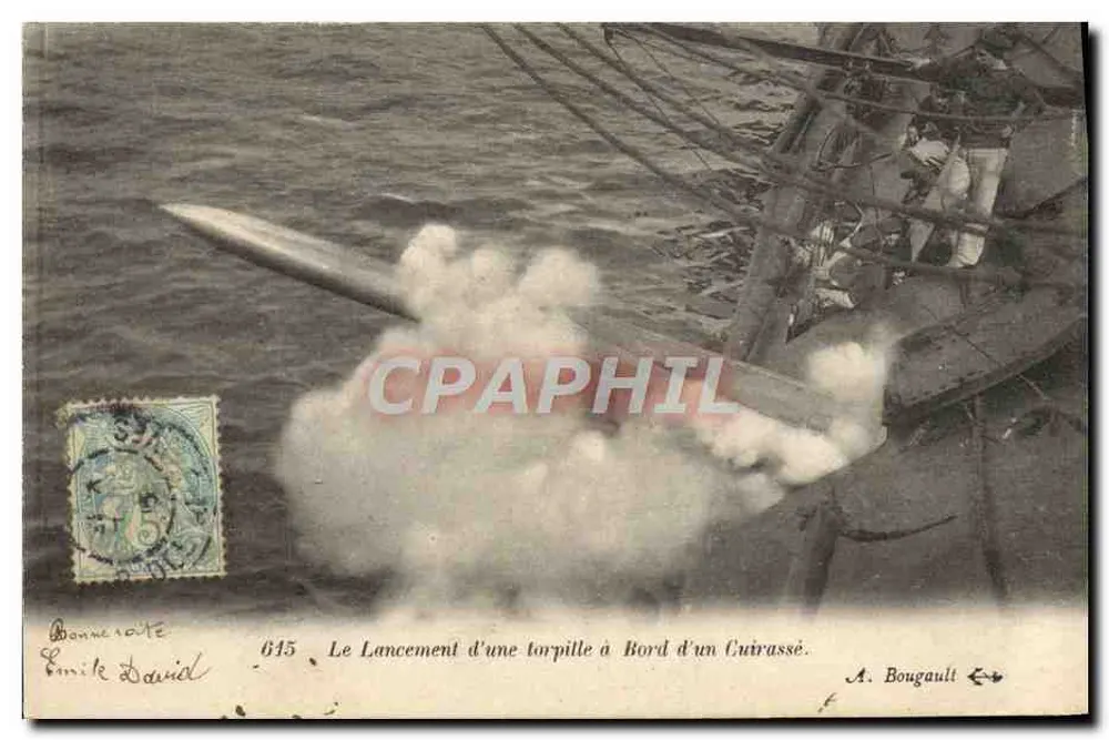 Abfeuern einer Torpedowaffe von einem Schlachtschiff — Émile David — Nr. 645 - Vorderseite