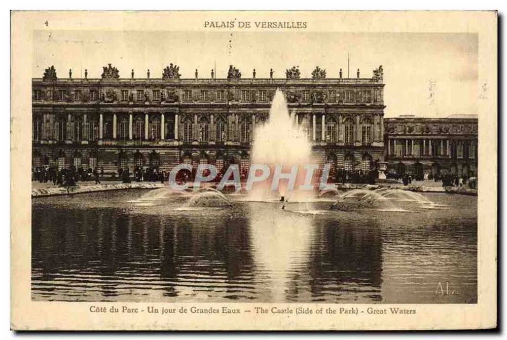 Schloss Versailles — Seite des Parks — Ein Tag der Grandes Eaux — Das Schloss (Seite des Parks) — Grandes Eaux — Verlag A.L. - Vorderseite