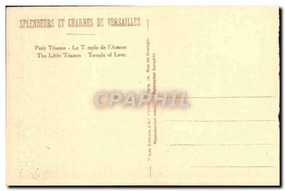Petit Trianon - Tempel der Liebe — Die Pracht und Reize von Versailles — Art Editions VVON, Paris - Rückseite