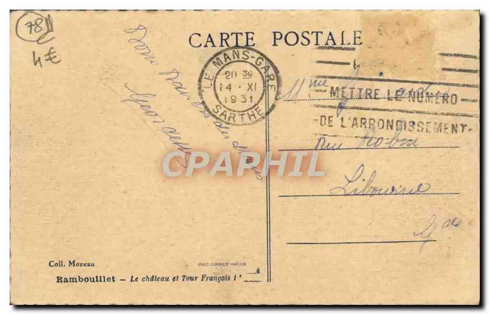 Rambouillet — Schloss und Turm François I — Phot. Currier-Mécur - Rückseite