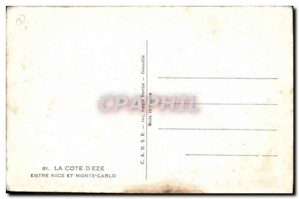 A Costa Azul — Entre Nice e Monte-Carlo — C.A.D.S.E. — Cours Berriat — Grenoble - Verso