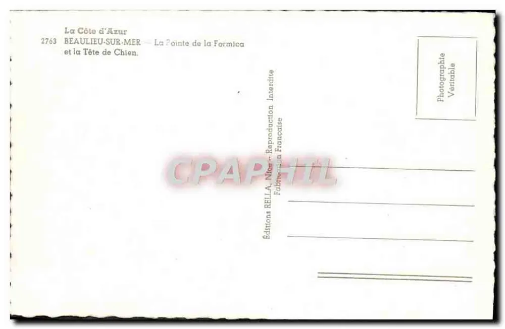 Die Côte d'Azur — Beaulieu-sur-Mer — Pointe de la Formica und Tête de Chien — Editionen RELL.A. Nice - Rückseite