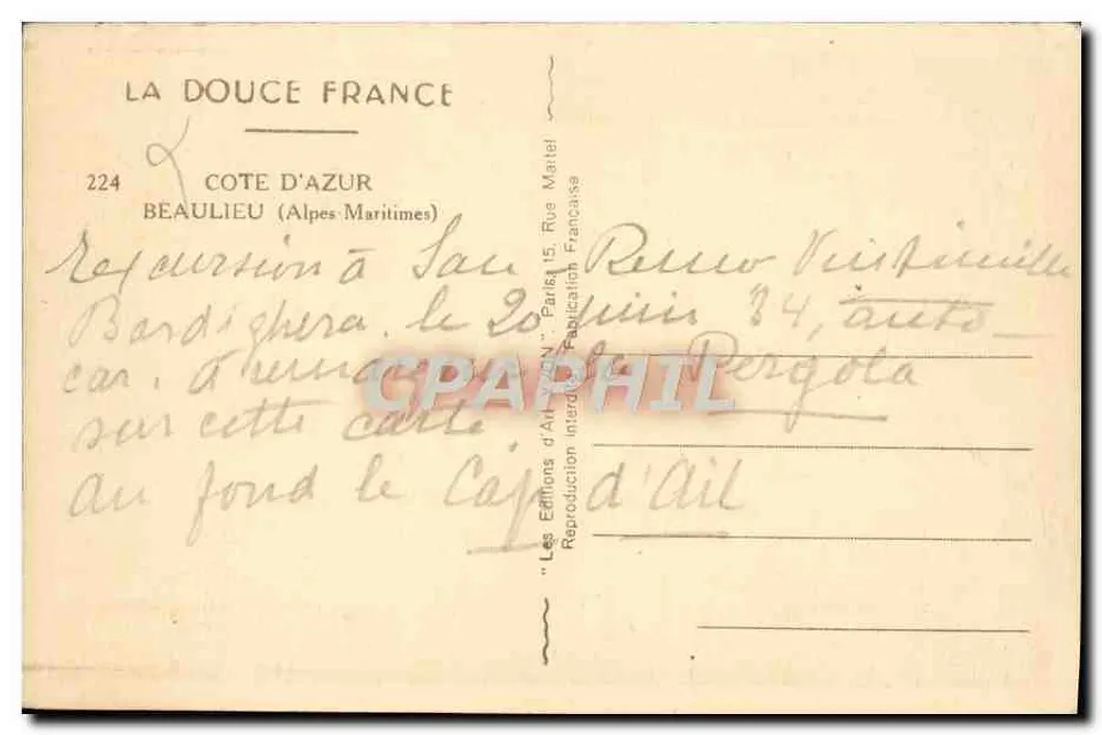 Cap d'ail — Vista panorâmica — Les Éditions d'Art N. Paris - Verso