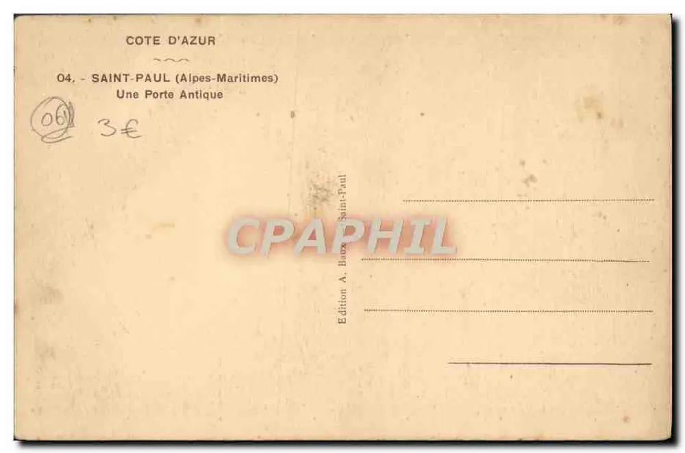 Saint-Paul (Alpes-Maritimes) — Uma Porta Antiga — Edição A. Baux Saint-Paul - Verso