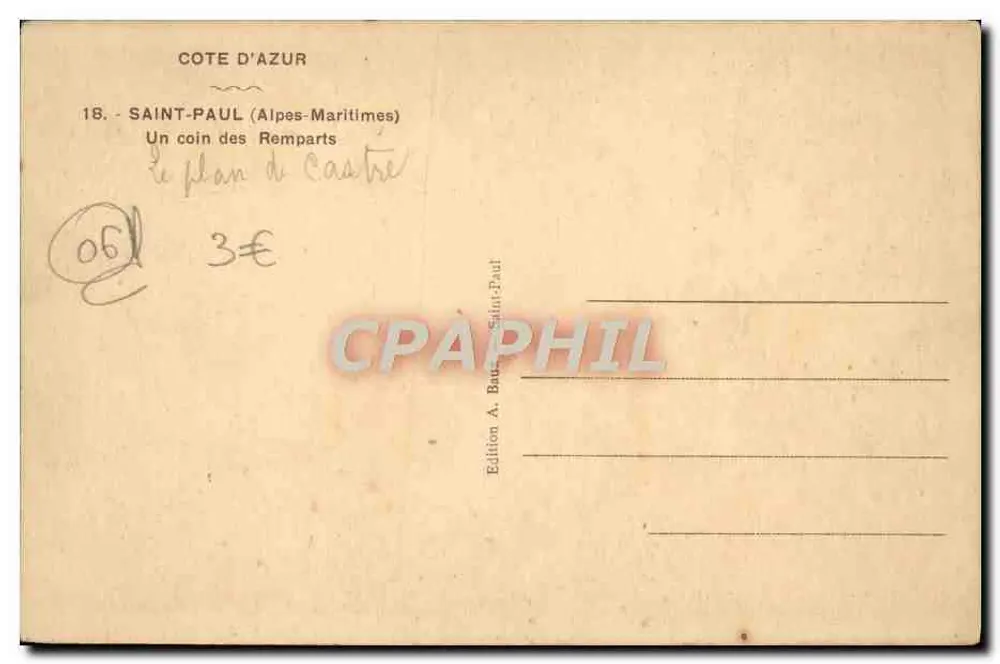 Saint-Paul (Alpes-Maritimes) — Un coin des Remparts — Édition A. Baut-Saint-Paul - Verso