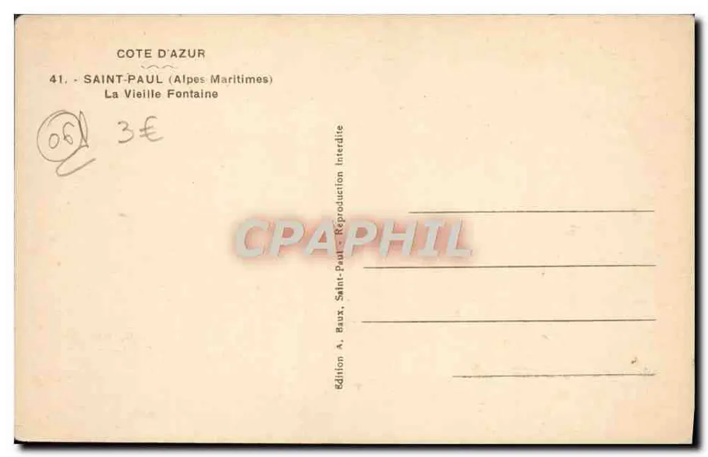 Saint-Paul (Alpes-Maritimes) — Die Alte Quelle — Ausgabe A. Baux - Rückseite