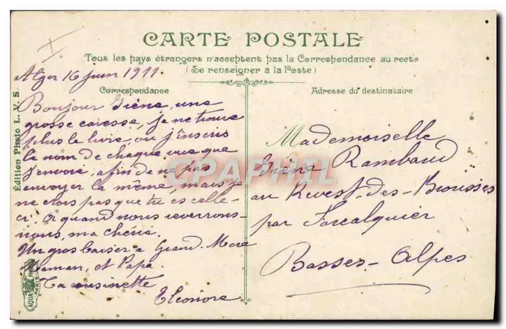 Alger. Die Zivilhaftanstalt in der Nähe der Casbah — Ausgabe L.V.3C - Rückseite