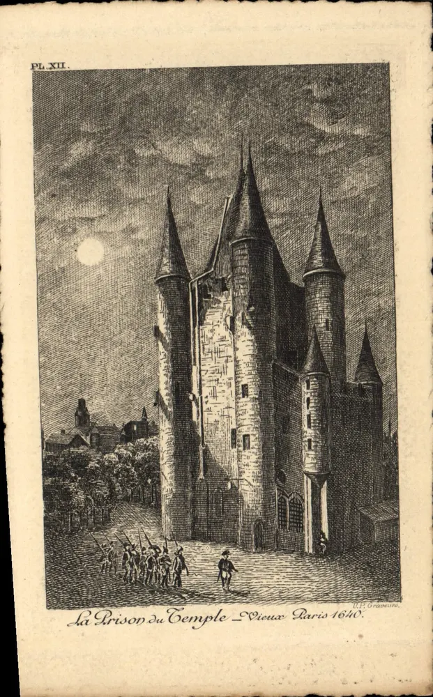 La Prison du Temple — Vieux Paris 1640 — gravure de U.P. Gravene - Recto