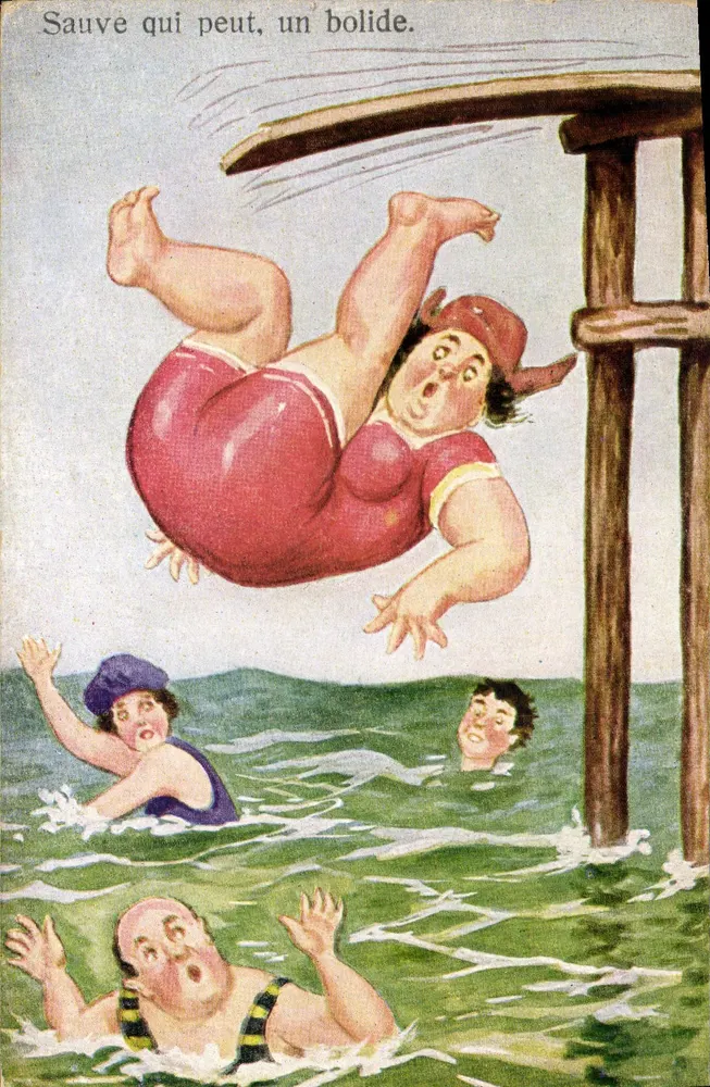Sauve qui peut, un bolide. — Humoristische Ansichtskarte — In Deutschland gedruckt - Vorderseite
