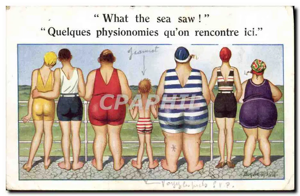 Quelques physionomies qu'on rencontre ici — scène de baigneurs — éditeur Inter Art Co. série 7086 - Frente