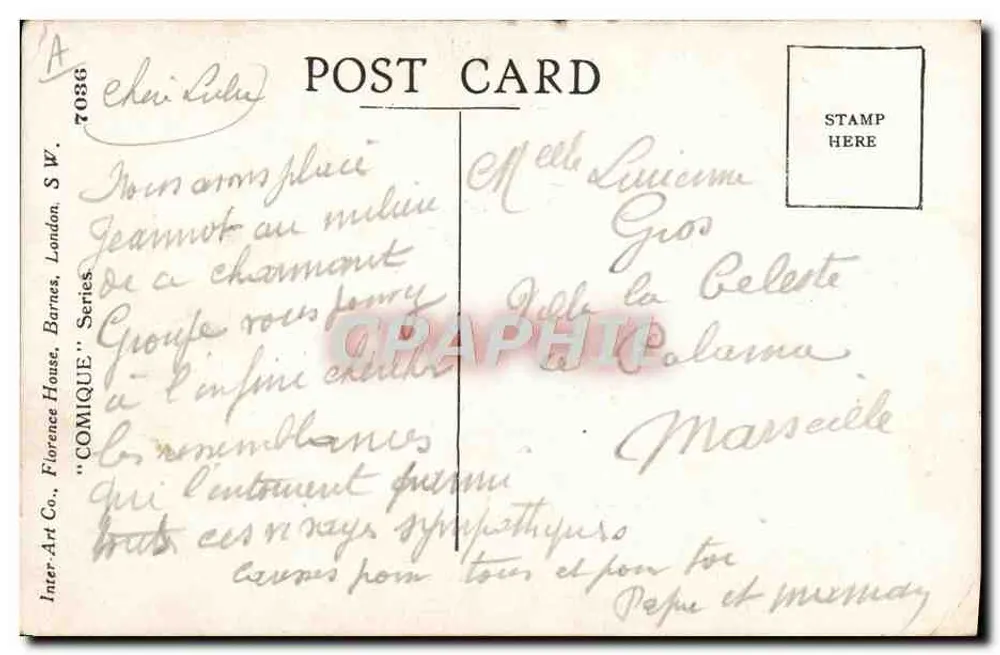 Quelques physionomies qu'on rencontre ici — scène de baigneurs — éditeur Inter Art Co. série 7086 - Verso