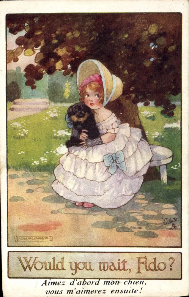 Mädchen mit ihrem Hund Fido — Illustration von Vaughn Richardson — veröffentlicht von Tuck & Sons, Serie III - Vorderseite