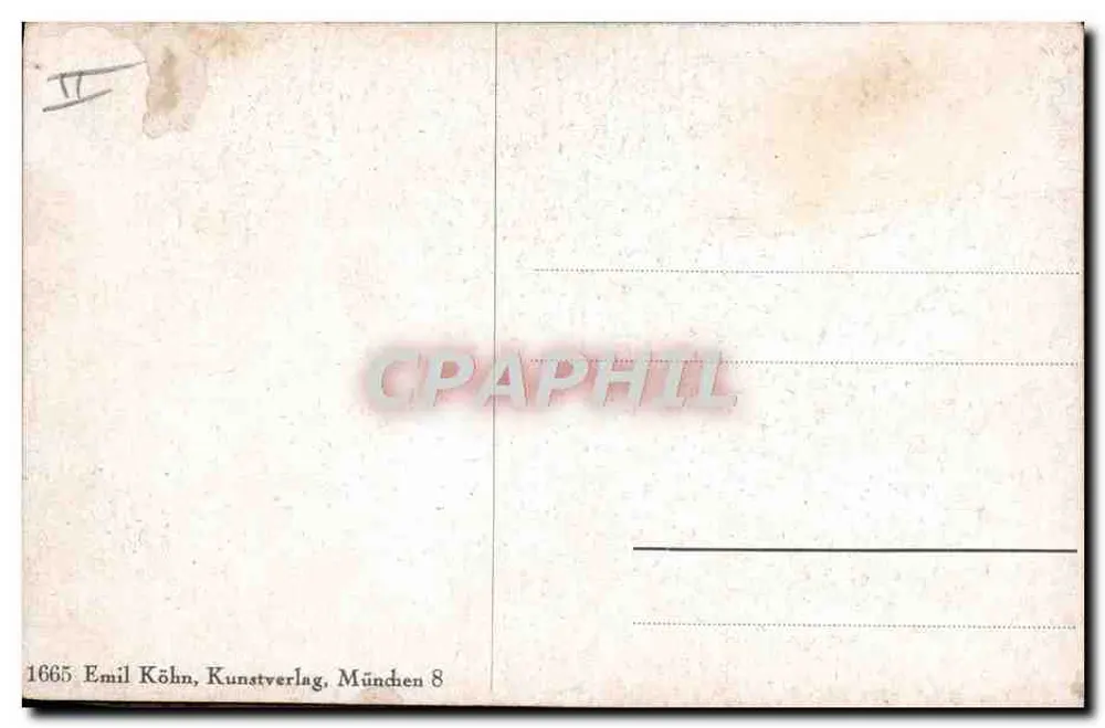 Criança vestindo traje tradicional subindo uma escada em direção à lua — Emil Kohn, série 1665 - Verso