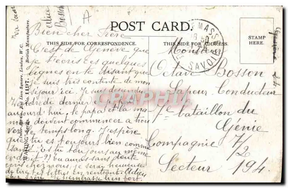 Femme seule au quai — scène de quai mouillé — éditeur 'British Manufacture' et série 'Inter-Age Lion Square' (n°1197) - Verso
