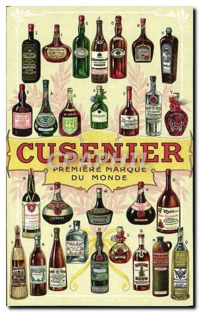 Garrafas de bebidas alcoólicas — CUSENIEUR, primeira marca do mundo — Grande Destiladora E. CUSENIEUR Fils Aîné & Cie - Frente