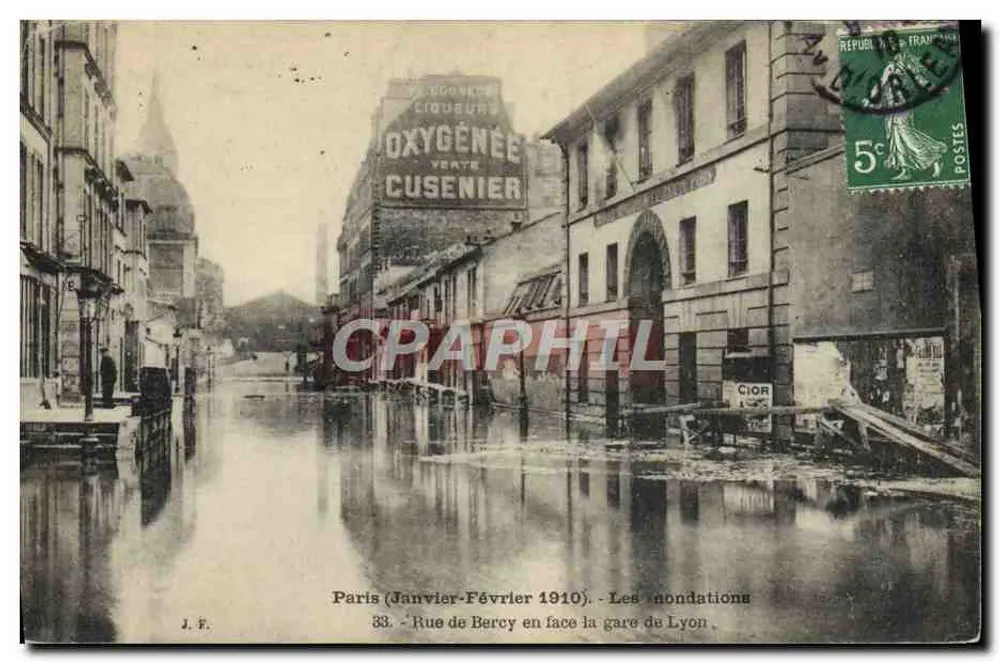 Paris (Januar-Februar 1910) - Die Überschwemmungen - Rue de Bercy gegenüber der Gare de Lyon — J.F. n°33 - Vorderseite
