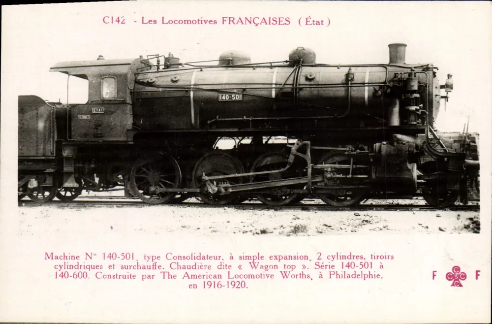 Französische Lokomotive Nr. 140-501 — Typ Consolidator — Verlag F. Fleury, Paris, Serie C14z - Vorderseite